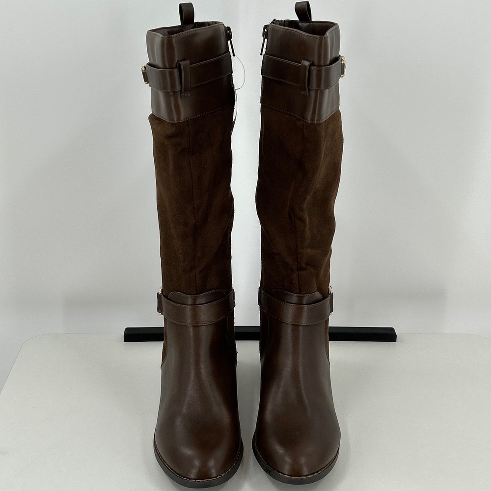 Liz Claiborne Roma Tall Riding Boots Chocolate Brown Mixed Media Memory Foam 8M - Picture 3 of 7